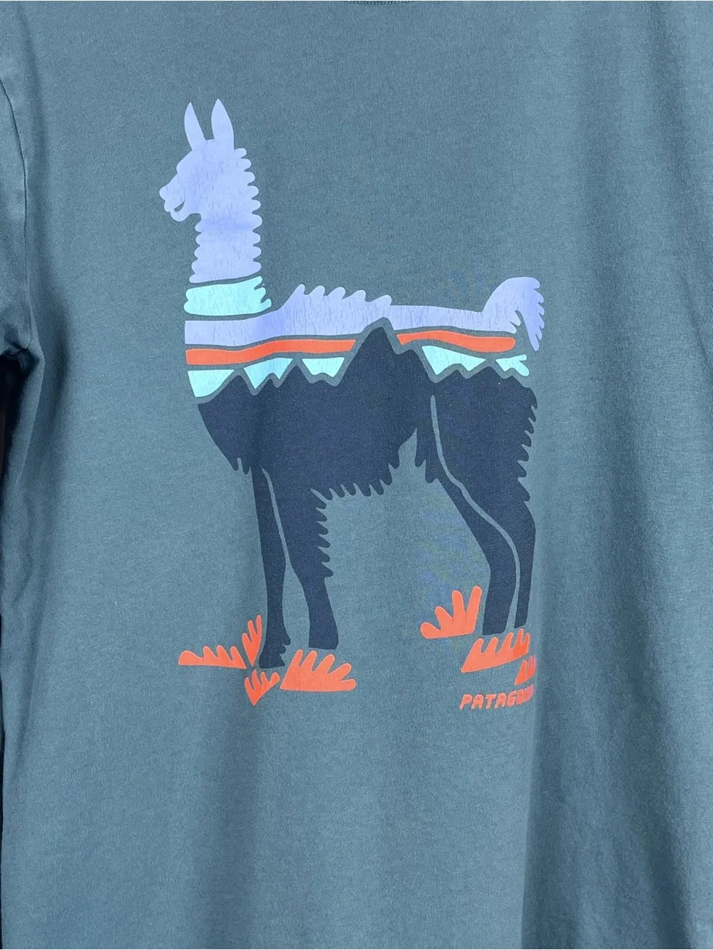 Patagonia Boy's 100% Organic Cotton LLama Graphic Print Long Sleeve Tee Size L